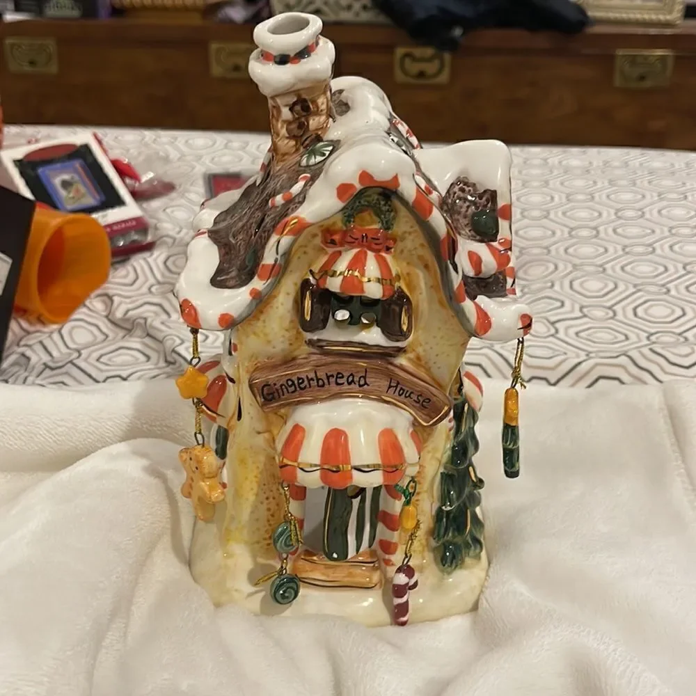 Vintage Gingerbread House hanging charms tea light cottage